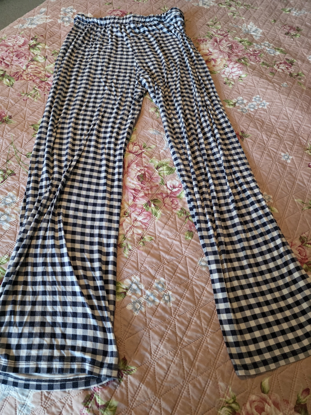 GAP Navy & White Gingham Wide-Leg Pants